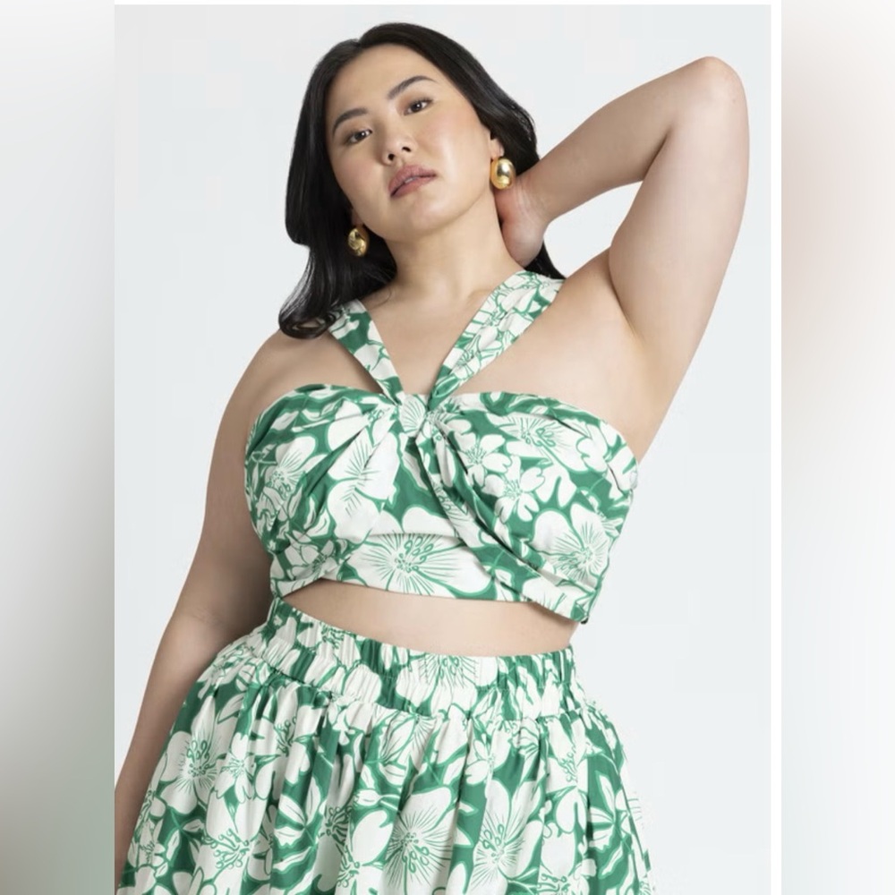 NWT Eloquii Green Tropical Print Split Strap Crop Top size 20